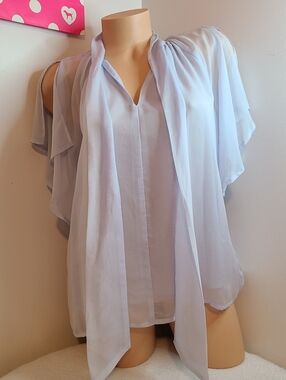 Worthington Light Blue Chiffon Tie-Front Blouse Size M